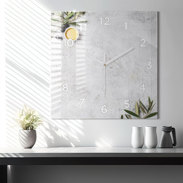 Pendule carrée en verre Olives minimalistes