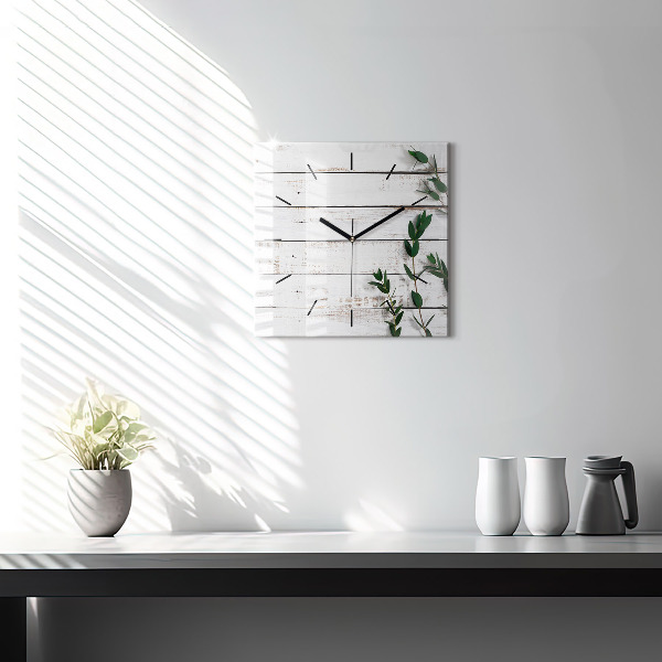 Pendule carrée en verre Planches en bois clair