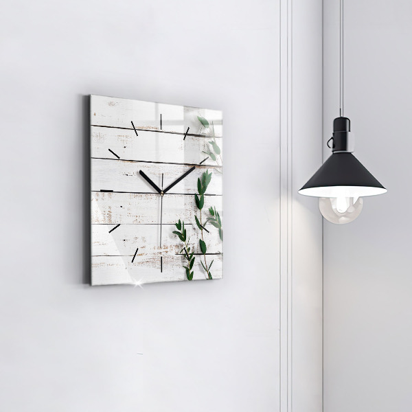 Pendule carrée en verre Planches en bois clair