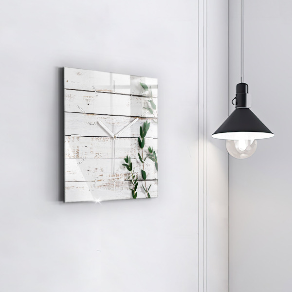 Pendule carrée en verre Planches en bois clair