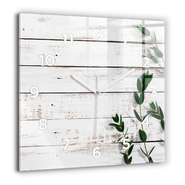 Pendule carrée en verre Planches en bois clair