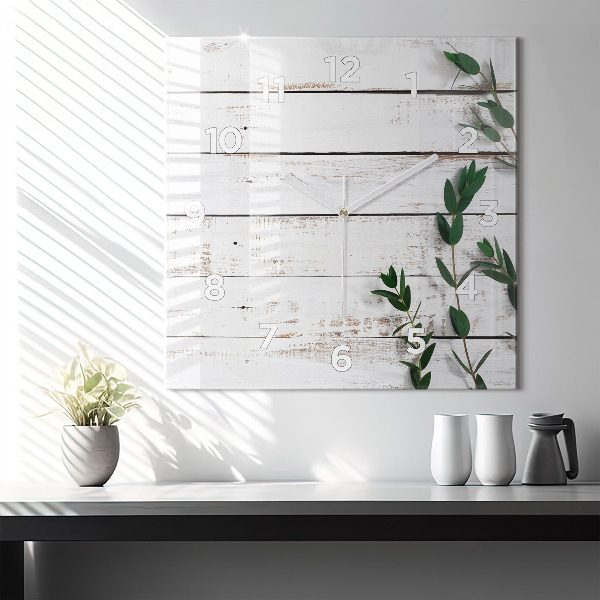 Pendule carrée en verre Planches en bois clair