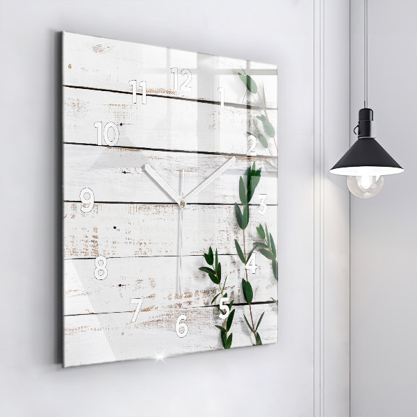 Pendule carrée en verre Planches en bois clair