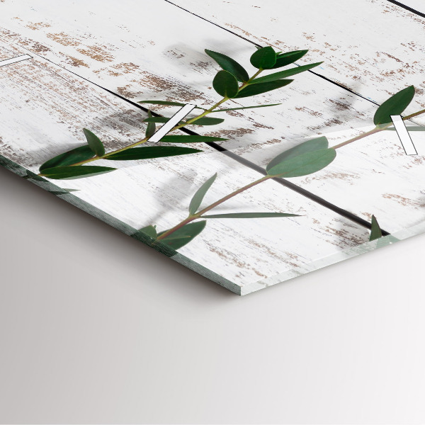 Pendule carrée en verre Planches en bois clair