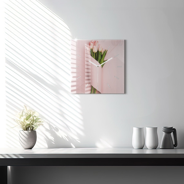 Pendule carrée en verre Bouquet de fleurs de tulipes