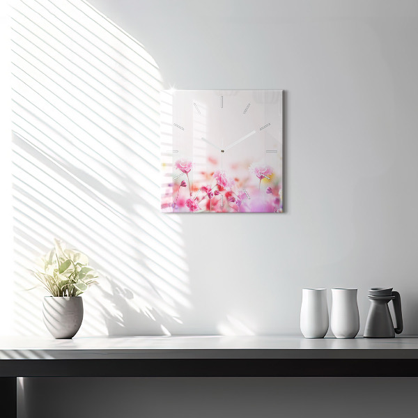 Pendule carrée en verre Fleurs dans le pré