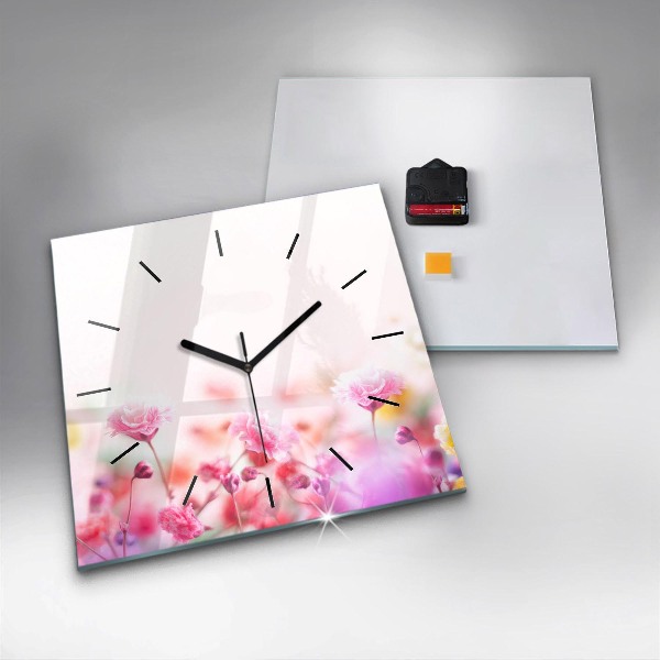 Pendule carrée en verre Fleurs dans le pré