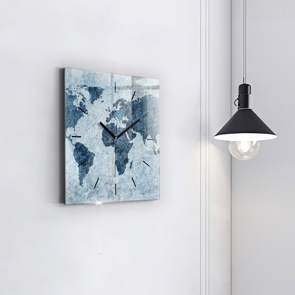 Pendule carrée en verre Carte du monde peinte