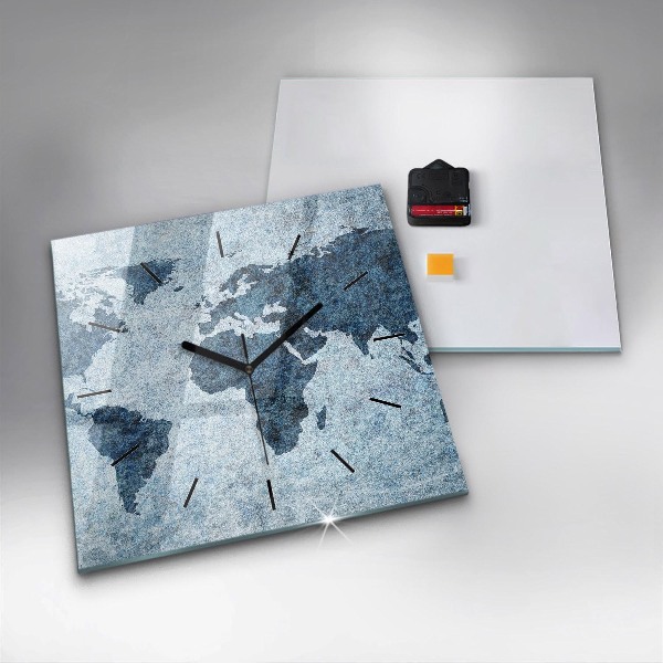 Pendule carrée en verre Carte du monde peinte