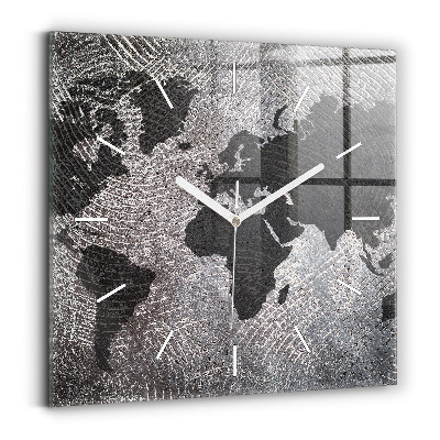 Pendule carrée en verre Carte du monde en béton