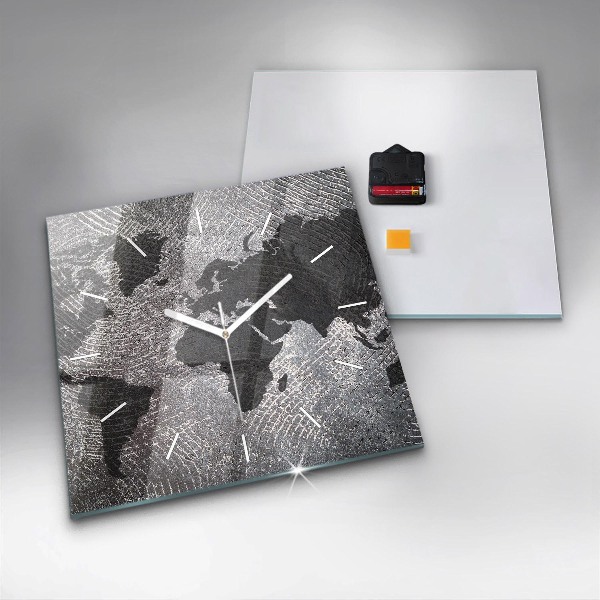 Pendule carrée en verre Carte du monde en béton