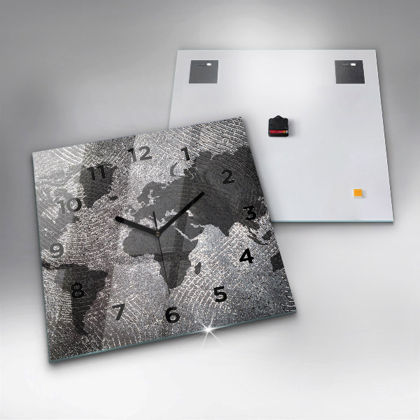 Pendule carrée en verre Carte du monde en béton