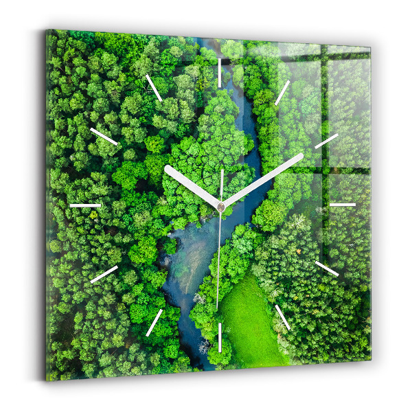 Pendule carrée en verre Rivière dans la forêt