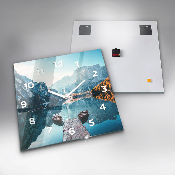 Pendule carrée en verre Bateaux sur le lac