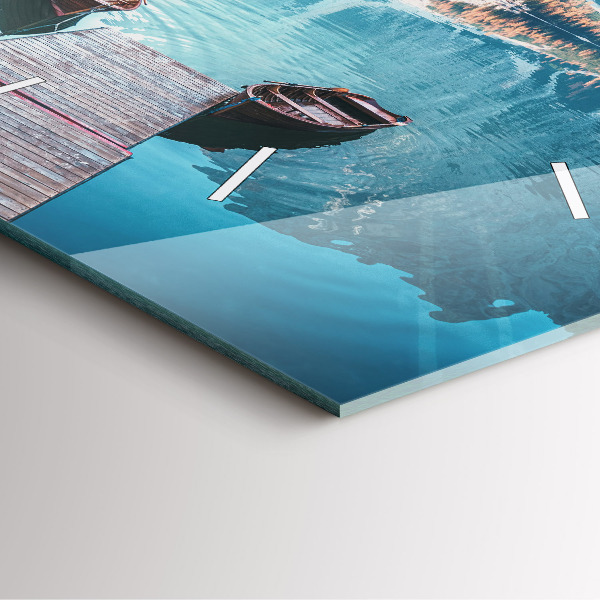 Pendule carrée en verre Bateaux sur le lac