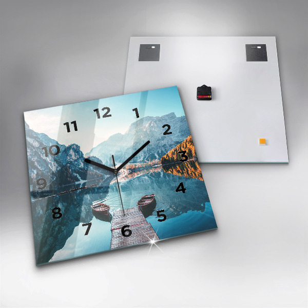 Pendule carrée en verre Bateaux sur le lac