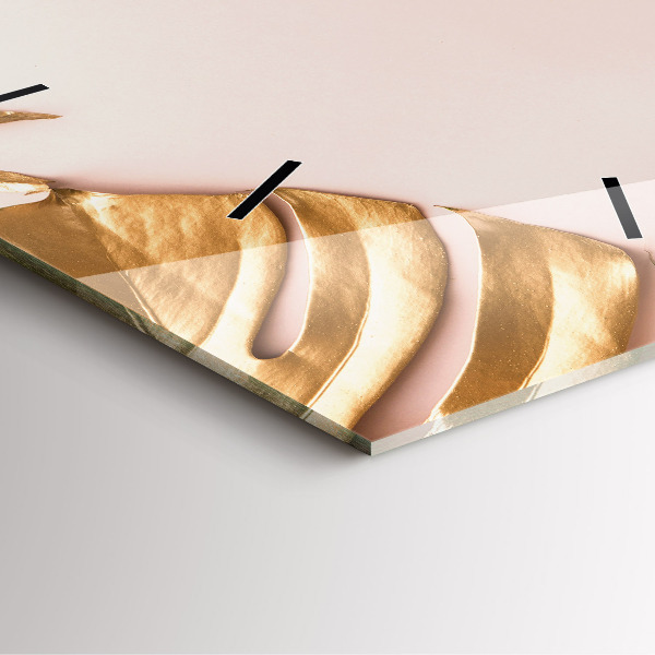 Pendule carrée en verre Feuilles tropicales dorées