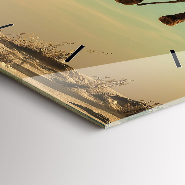 Pendule carrée en verre Éléphant sur un arbre