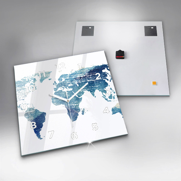 Pendule carrée en verre Carte du monde