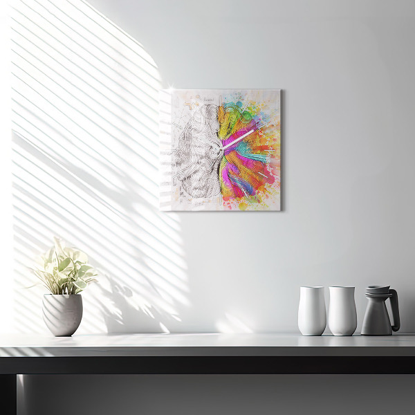 Pendule carrée en verre Cerveau abstrait