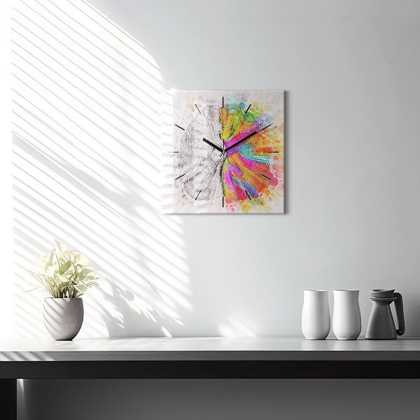 Pendule carrée en verre Cerveau abstrait
