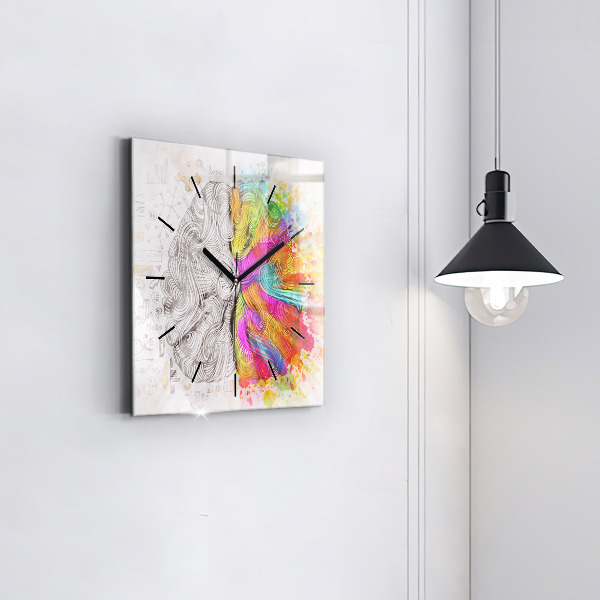 Pendule carrée en verre Cerveau abstrait