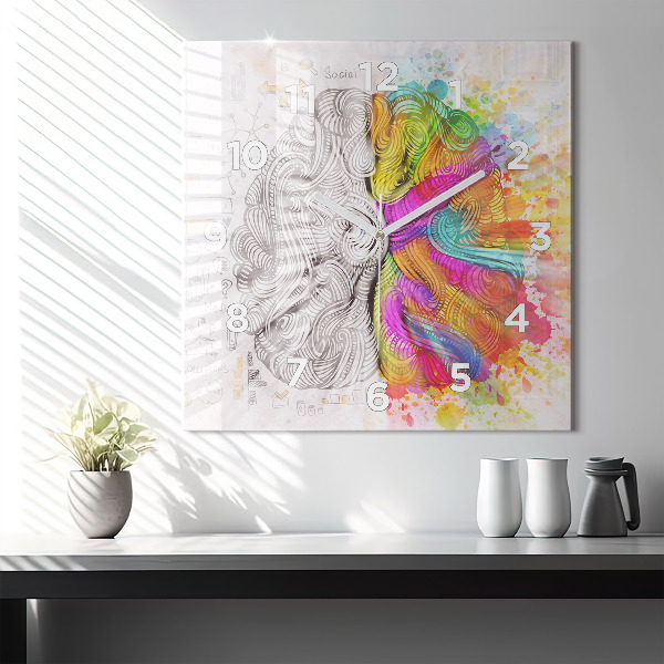 Pendule carrée en verre Cerveau abstrait