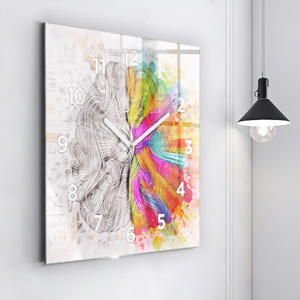 Pendule carrée en verre Cerveau abstrait