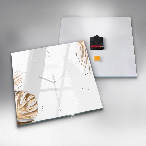 Pendule carrée en verre feuilles tropicales