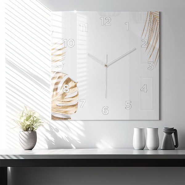 Pendule carrée en verre feuilles tropicales