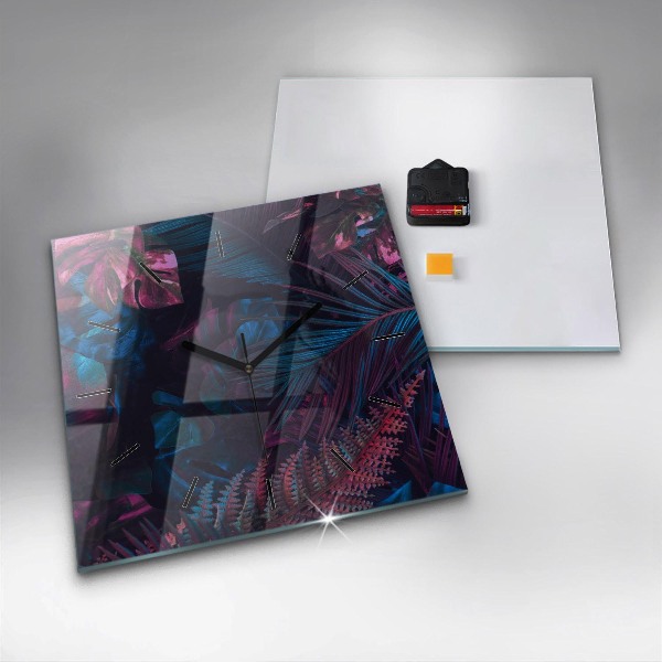 Pendule carrée en verre Fleurs exotiques