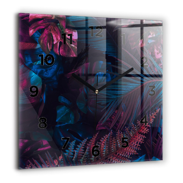 Pendule carrée en verre Fleurs exotiques