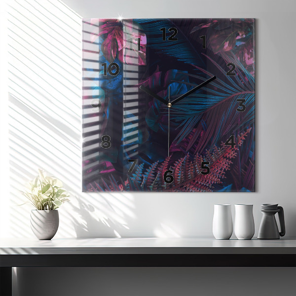 Pendule carrée en verre Fleurs exotiques