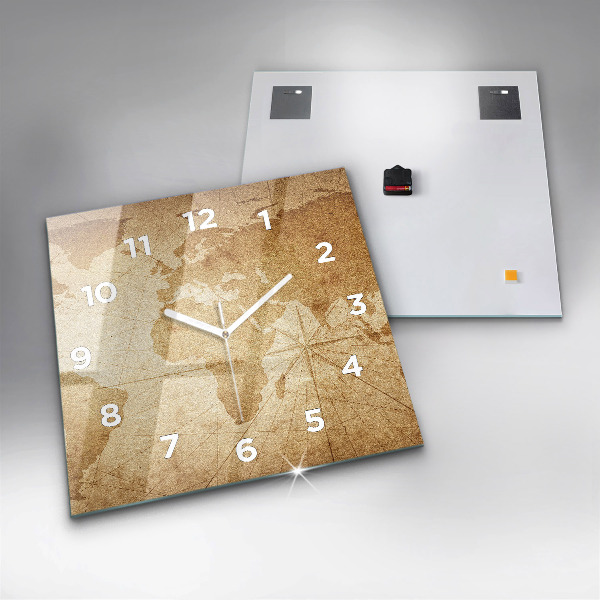Pendule carrée en verre Carte du monde vintage