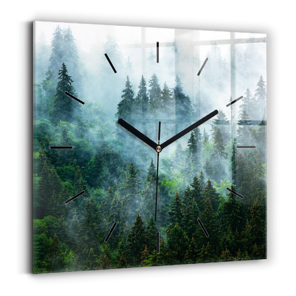 Pendule carrée en verre Forêt brumeuse