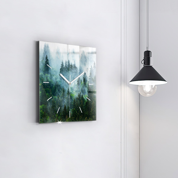 Pendule carrée en verre Forêt brumeuse