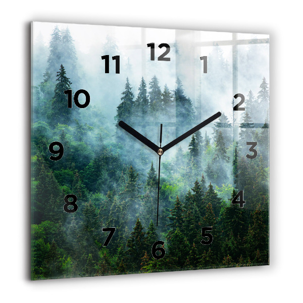 Pendule carrée en verre Forêt brumeuse