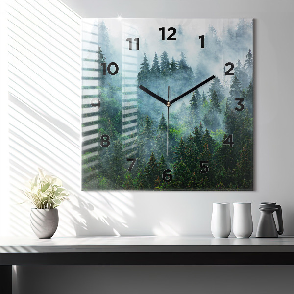 Pendule carrée en verre Forêt brumeuse