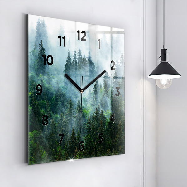 Pendule carrée en verre Forêt brumeuse