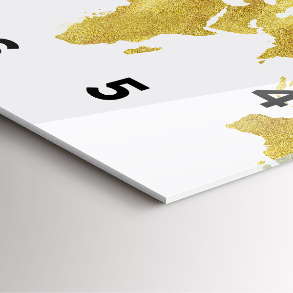 Pendule carrée en verre Carte dorée du monde