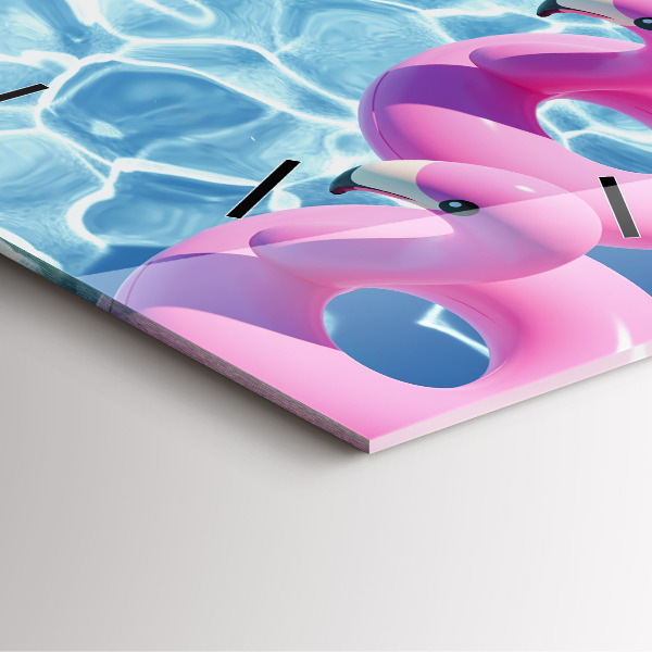 Pendule carrée en verre Pissenlits flamants roses