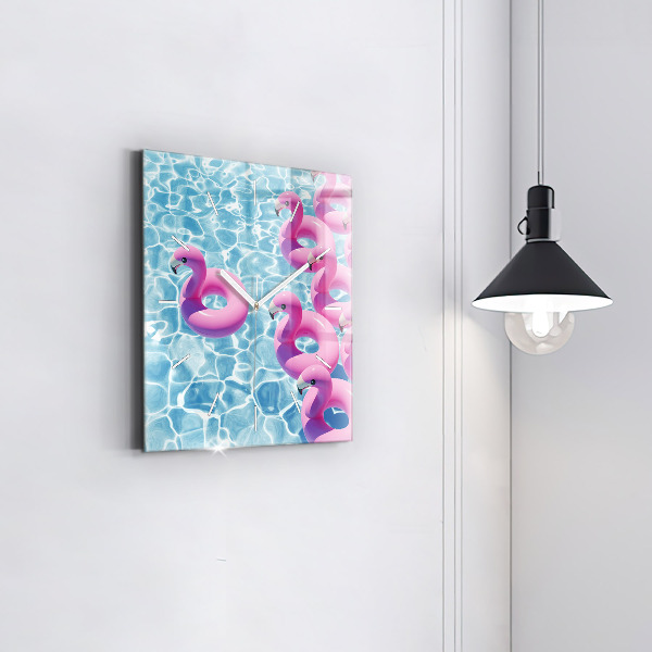Pendule carrée en verre Pissenlits flamants roses