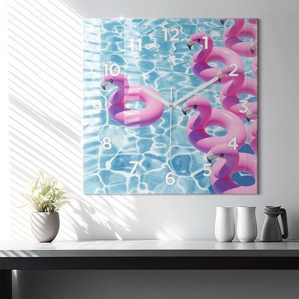 Pendule carrée en verre Pissenlits flamants roses