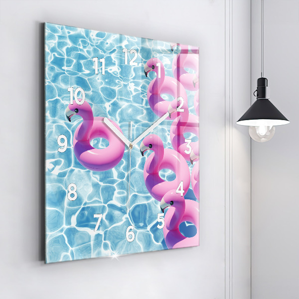 Pendule carrée en verre Pissenlits flamants roses