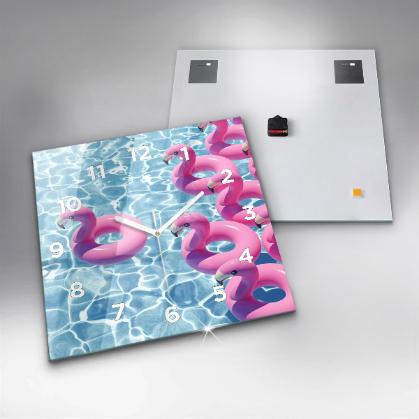 Pendule carrée en verre Pissenlits flamants roses