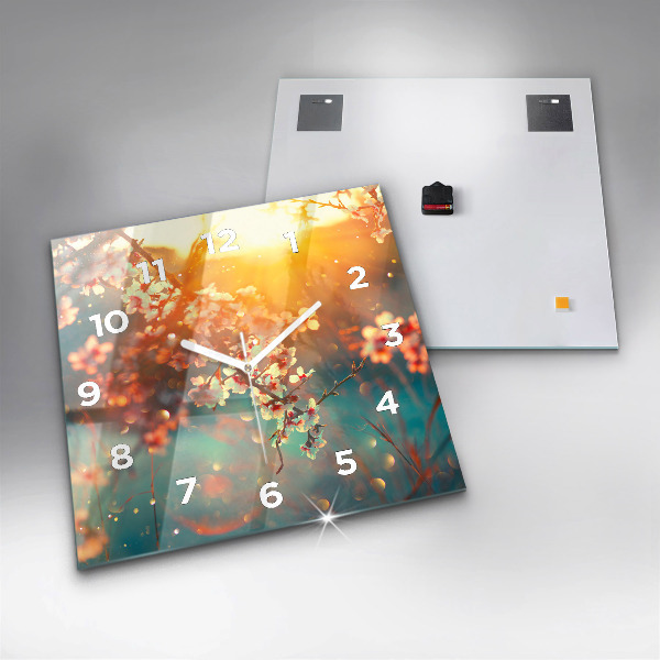 Horloge carrée en verre Fleurs de printemps