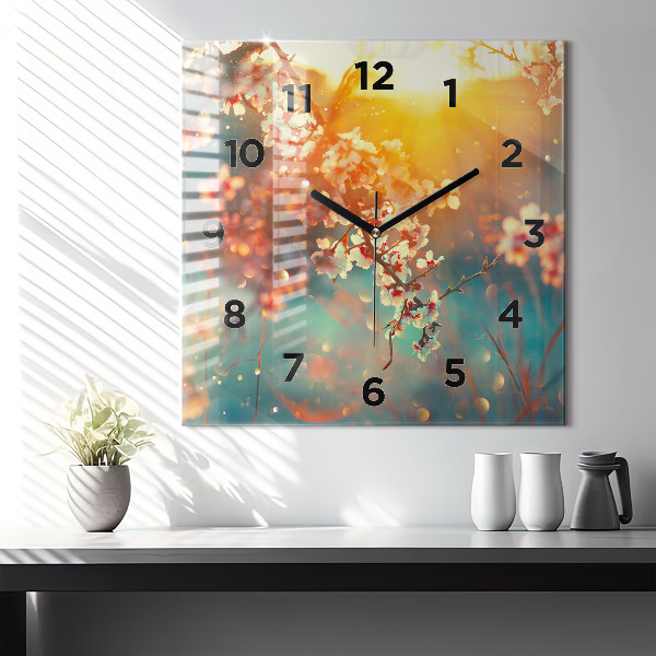 Horloge carrée en verre Fleurs de printemps