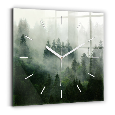 Horloge carrée en verre Forêt brumeuse