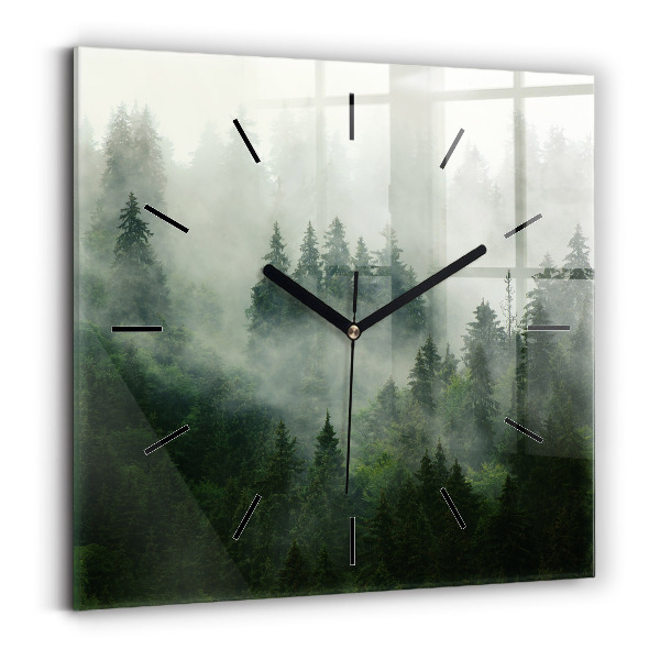 Horloge carrée en verre Forêt brumeuse