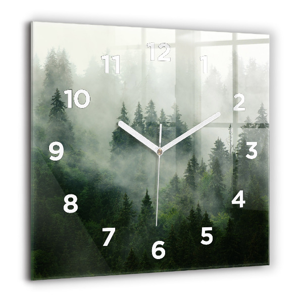 Horloge carrée en verre Forêt brumeuse